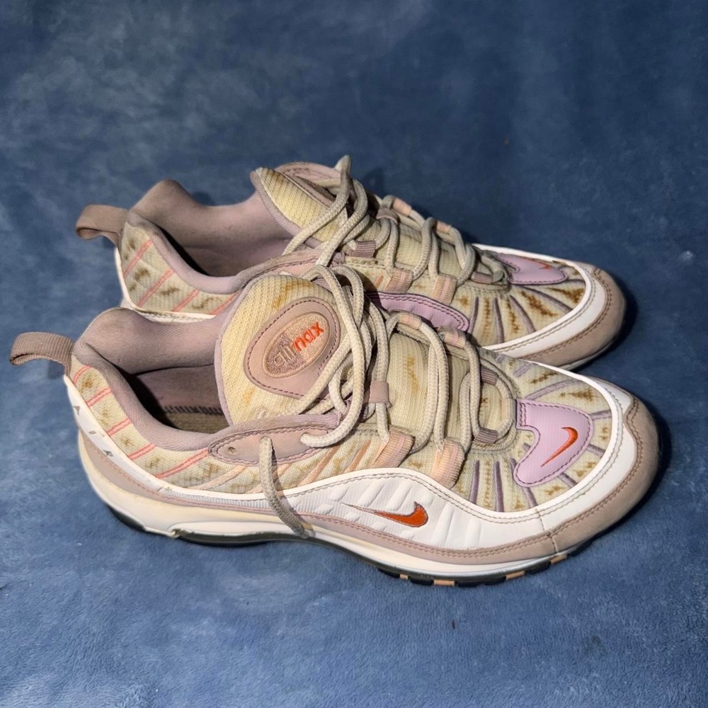 Nike Air Max 98 White/Atomic Pink-Crimson Tint Womens Size 9.5 no insoles